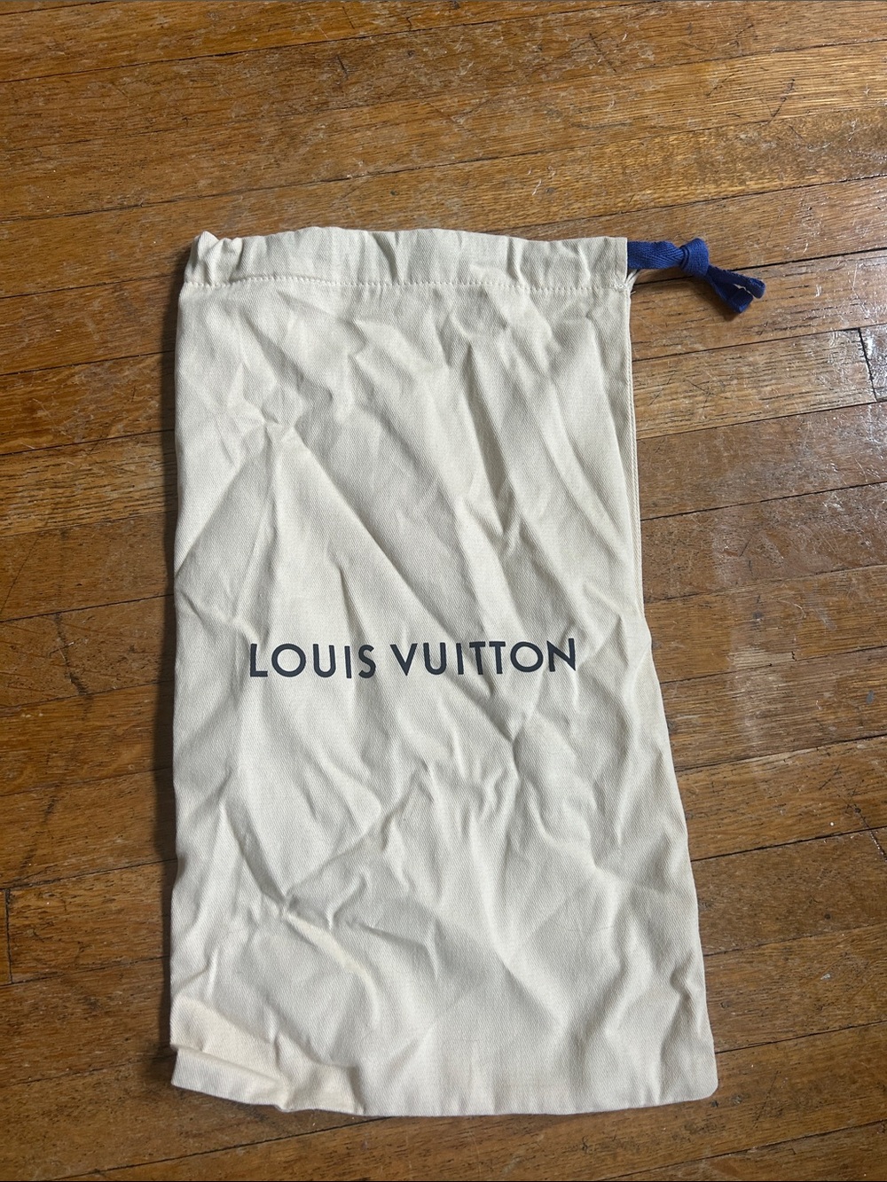Louis Vuitton Cream Dust Pouch with Navy Logo and Drawstring